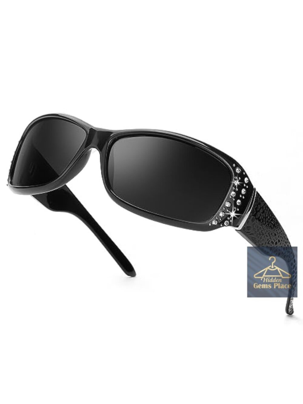 Polarized Rhinestone Sunglasses UV400 Protection Oversized Rectangle